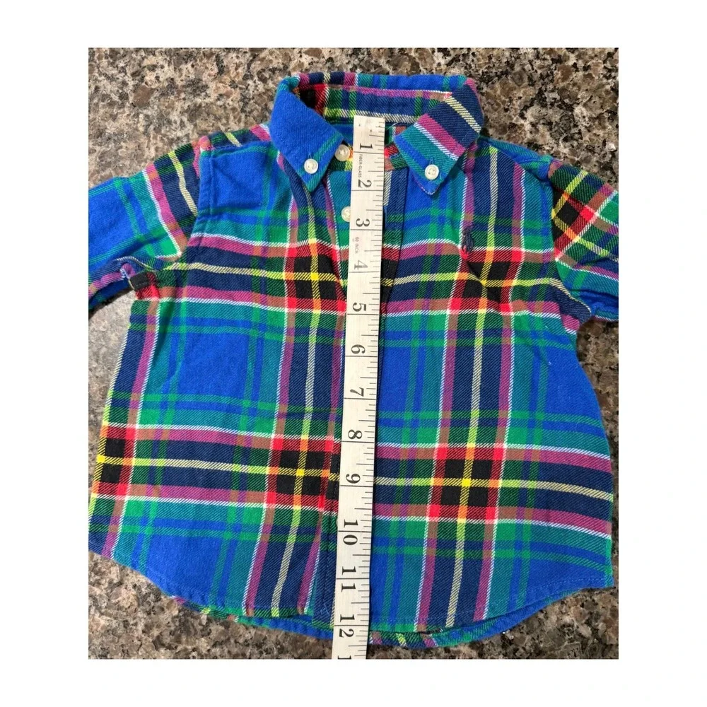 Ralph Lauren Blue Plaid Flannel Button Down Shirt Kids 6M Pony Logo